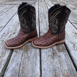 Texas Country Brown Leather Embroidered Western Boots kids Size: 5